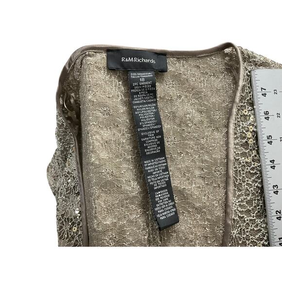 R&M Richards Dress Womens 18 Gold Lace Sequin 2 Piece Jacket Overlay Formal Set - Picture 15 of 16